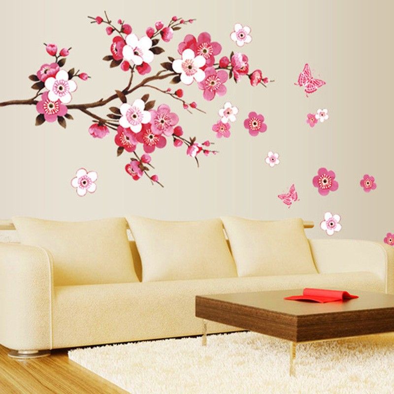 wholesale beautiful sakura wall stickers living bedroom decorations 739. diy flowers pvc home decals mural arts poster