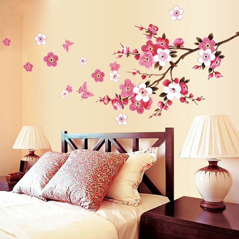 wholesale beautiful sakura wall stickers living bedroom decorations 739. diy flowers pvc home decals mural arts poster