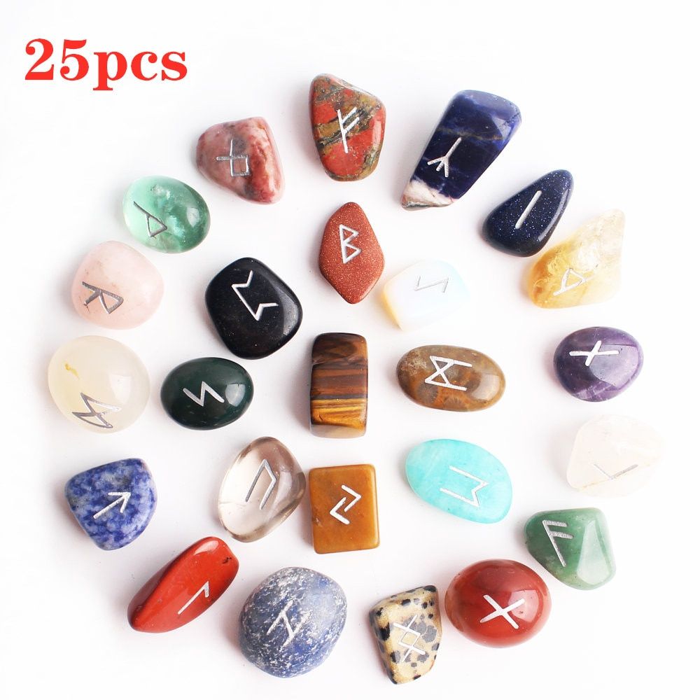 25Pcs Natural Runes Divination Crystal Sliver Rune Irregular Meditation Stones Polished Gemstone Gravel Healing Aquariums Decor