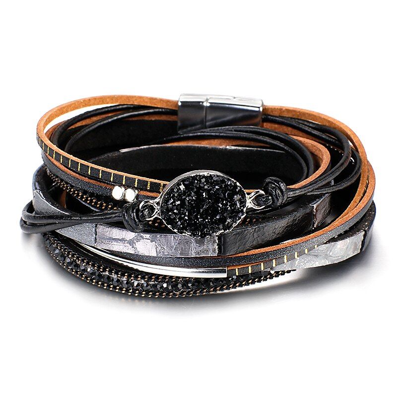 Amorcome Resin Charm Leather Bracelet for Women Fashion 2020 Crystal Multilayer Bohemian Wrap Bracelets & Bangles Jewelry Gift