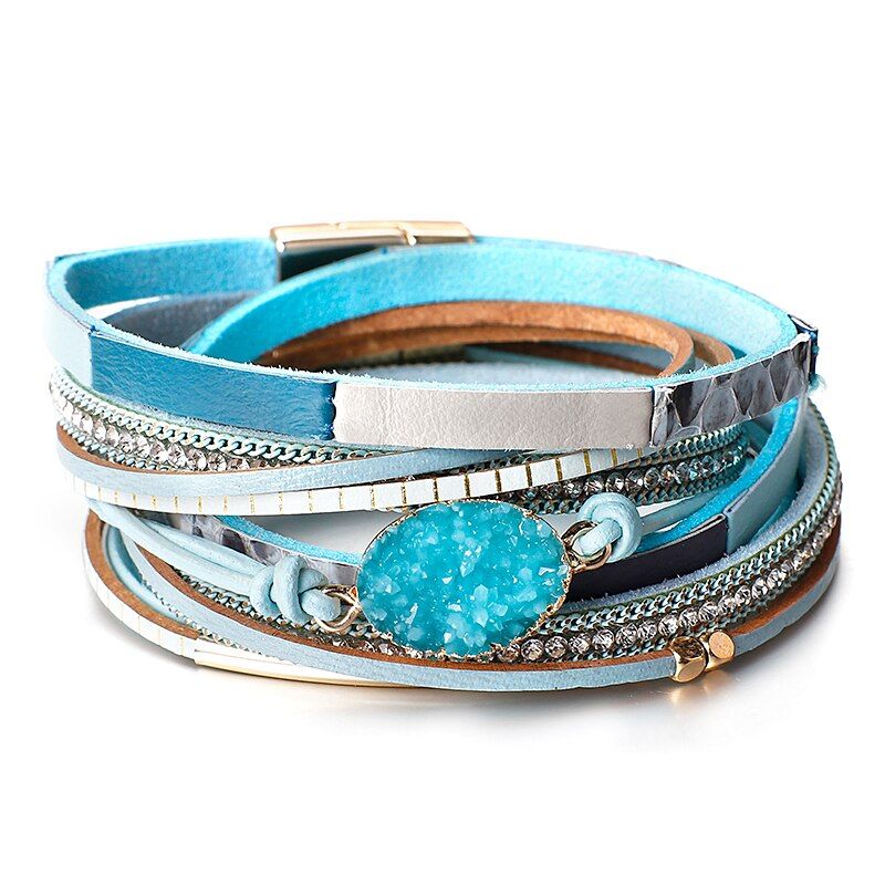 Amorcome Resin Charm Leather Bracelet for Women Fashion 2020 Crystal Multilayer Bohemian Wrap Bracelets & Bangles Jewelry Gift