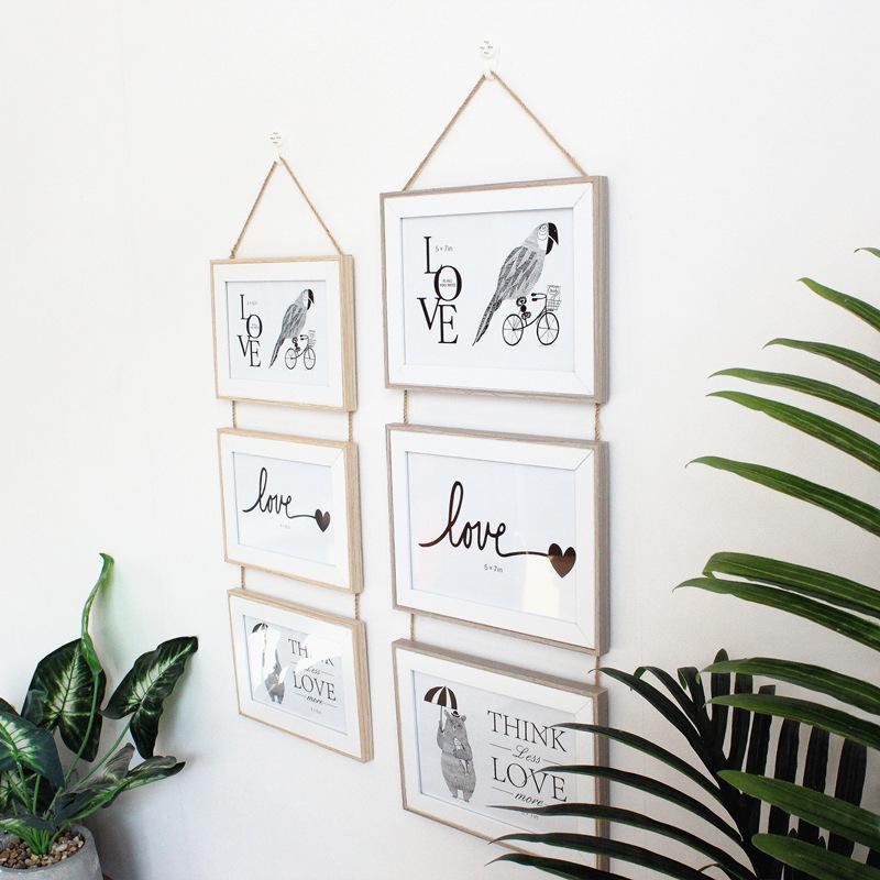 3 Connected Combination Wall Hanging Photo Frame Seamless Nail European Solid Wooden Clip Paper Picture Holder Wall Decoration
