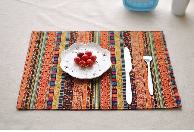 4PCS/Lot 32*45cm Ethnic Style Fashion Linen Fabric Placemat Heat Insulation Mat Dining Table Mat Coasters Newspaper Printed Pads
