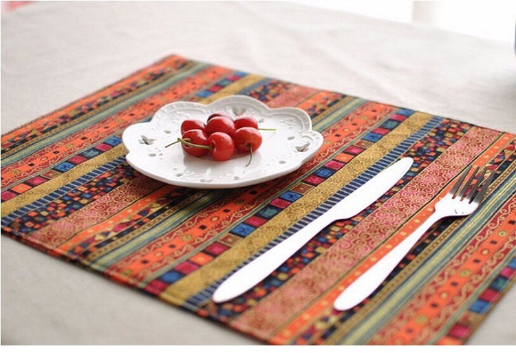 4PCS/Lot 32*45cm Ethnic Style Fashion Linen Fabric Placemat Heat Insulation Mat Dining Table Mat Coasters Newspaper Printed Pads
