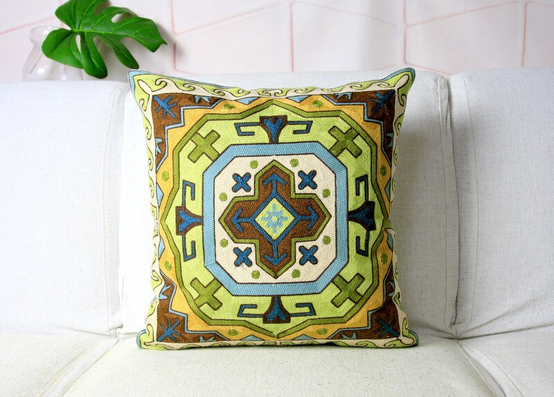 Ethnic Floral Embroidery Cushion Cover Aztec Colorful Pillow Case with Embroidered For Sofa Seat Home Decorative 45x45cm Square