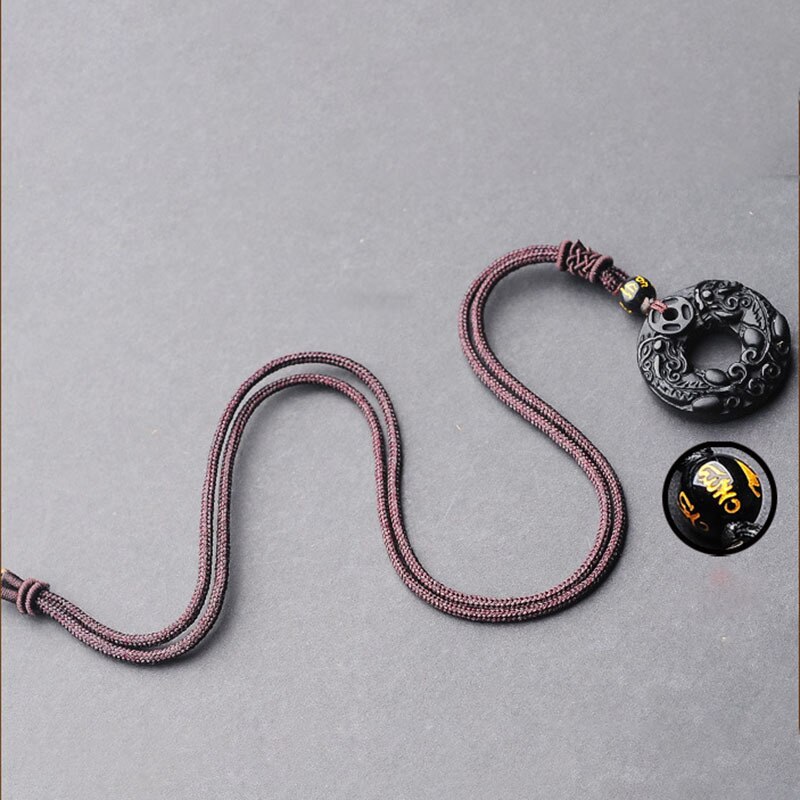 AURAREIKI Obsidian PI XIU Pendant Six-word Admonition Amulet Blessing Lucky Pendant Natrual Carved Jewelry Mala Unisex C0063