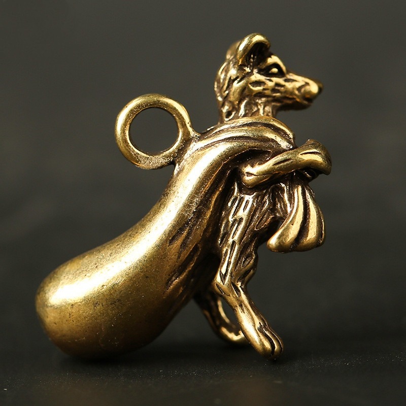 Copper Mouse Gold Money Bag Desk Ornaments Chinese Style Brass Animal Rat Miniatures Figurines Decorations Home Decor Crafts