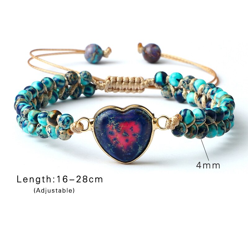 Classic Natural Stone Heart Shape Charm Macrame Bracelet Women Men Handmade Adjustable Braided Bangles Jewelry Friendship Gift