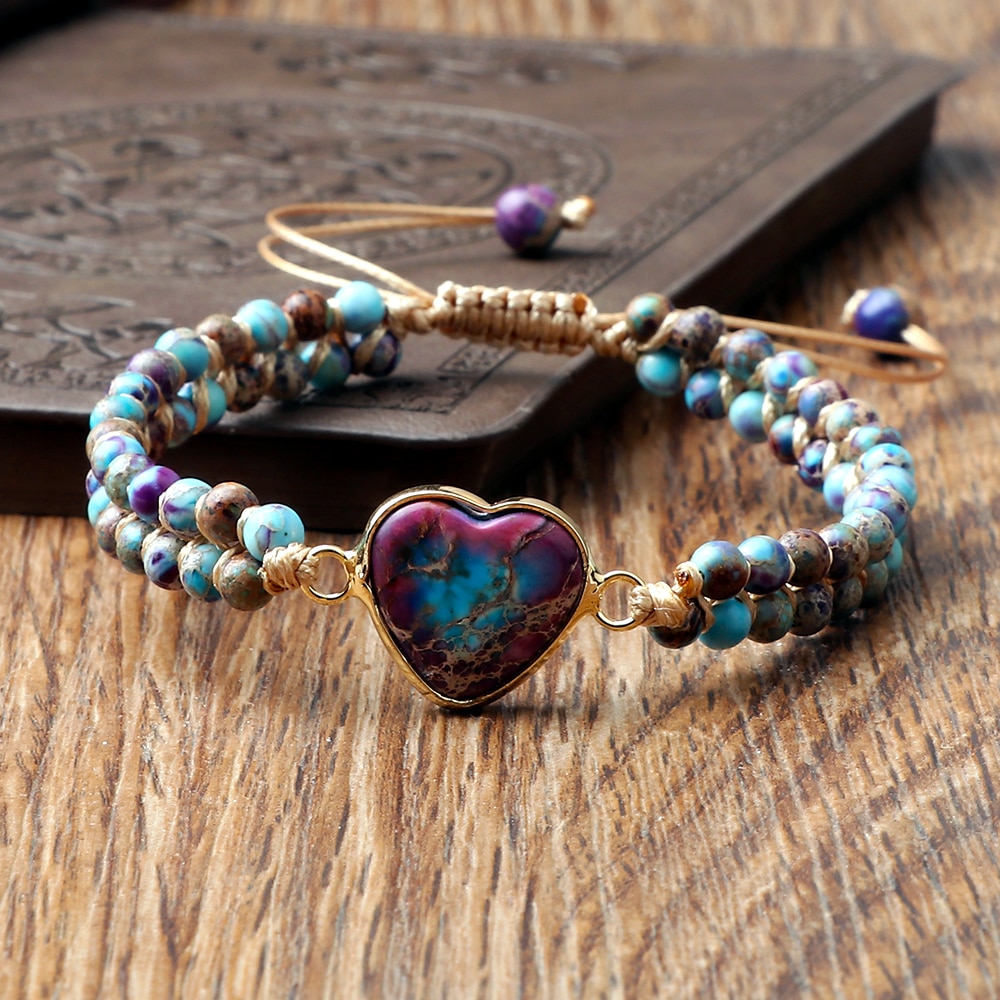 Classic Natural Stone Heart Shape Charm Macrame Bracelet Women Men Handmade Adjustable Braided Bangles Jewelry Friendship Gift