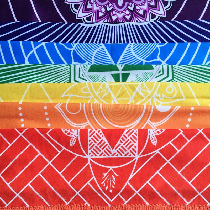 Cotton Bohemia Wall Hanging India Mandala Blanket 7 Chakra Colored tapestry wall Rainbow Stripes Mandala Yoga Mat Beach towel