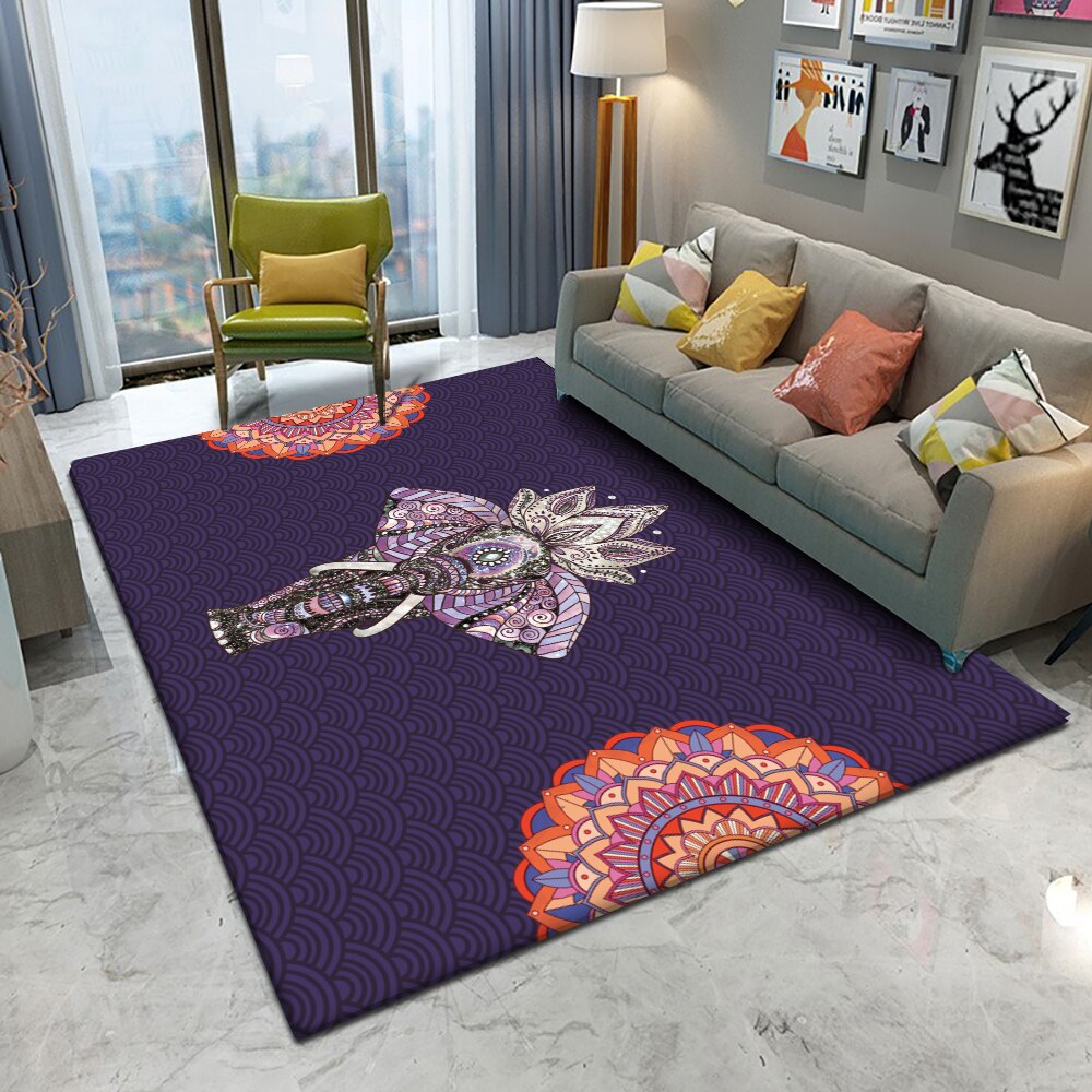 Fashionable Bohemian Style Mandala Pattern Carpet Non-slip Bath Mat Soft Fluffy Flannel Living Room Bedroom Decorative Carpet