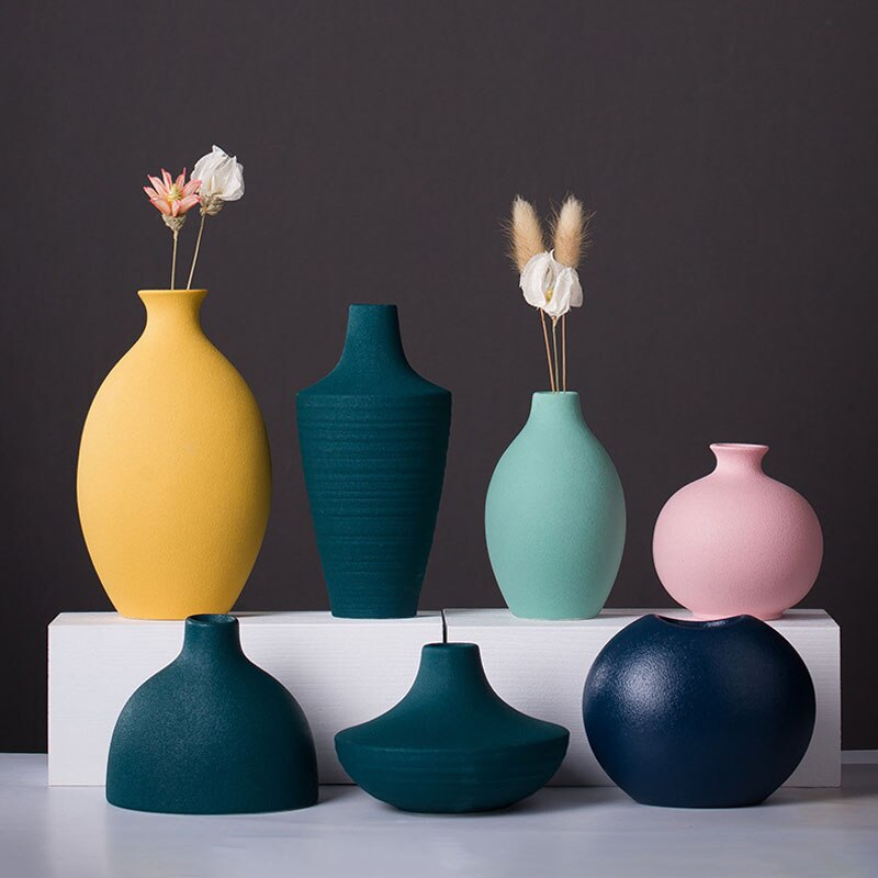 Wholesale Promotion Ceramic Flower Vase Mini Colorful Planter Flower Aarrangement Home Decoration Ornament Bookcase Decor Vases