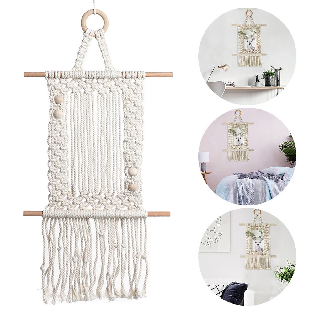 Macrame Wall Hanging Tapestry Wall Decor Chic Bohemian Handwoven Cotton Tapestry Headboard Photo Frame Home Decoration