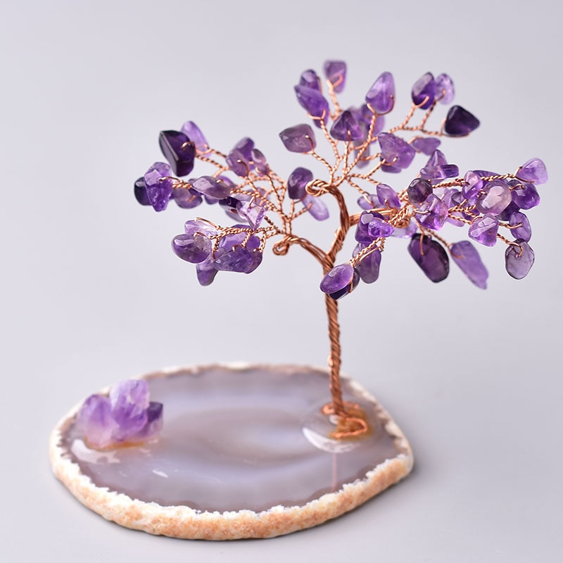 Natural Crystal Lucky Tree Amethyst Rose Quartz Handmade Tree Decoration Agate Slices Stone Mineral Ornaments Office decor gift