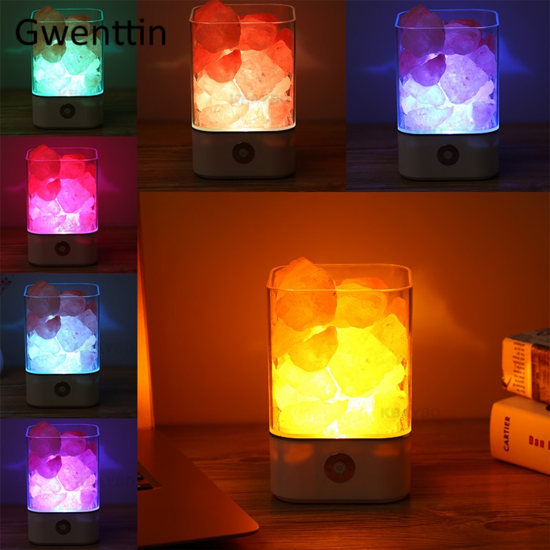 Crystal Natural Himalayan Salt Lamp USB Led Multicolor Night Light Table Lava Lamps for Bedroom Bedside Fixture Christmas Decor