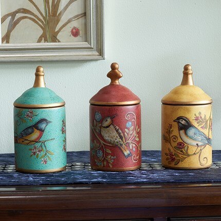 Vintage Ceramic Kitchen Canister Jars Storage Bottles Retro Tea Candy Tin Sugar Pot Organizer Painted Storage Jar Cans Cooking