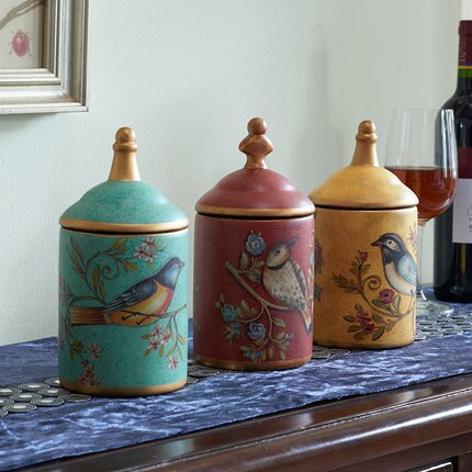 Vintage Ceramic Kitchen Canister Jars Storage Bottles Retro Tea Candy Tin Sugar Pot Organizer Painted Storage Jar Cans Cooking