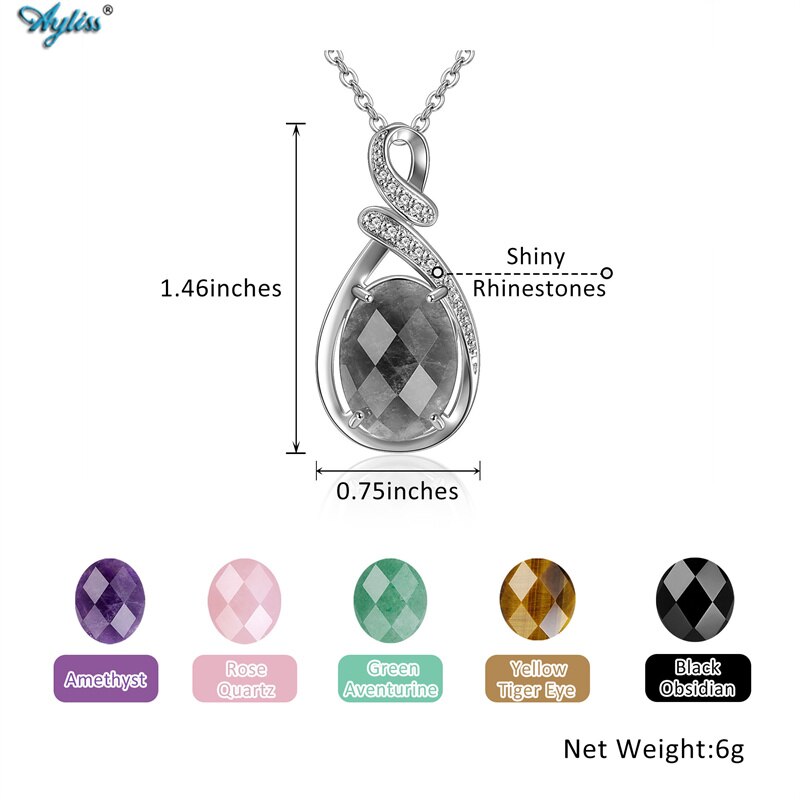 Ayliss Natural Healing Crystals Teardrop Pendant Necklace Reiki Faceted Gemstones Necklaces Jewelry Gift for Mother Girlfriend