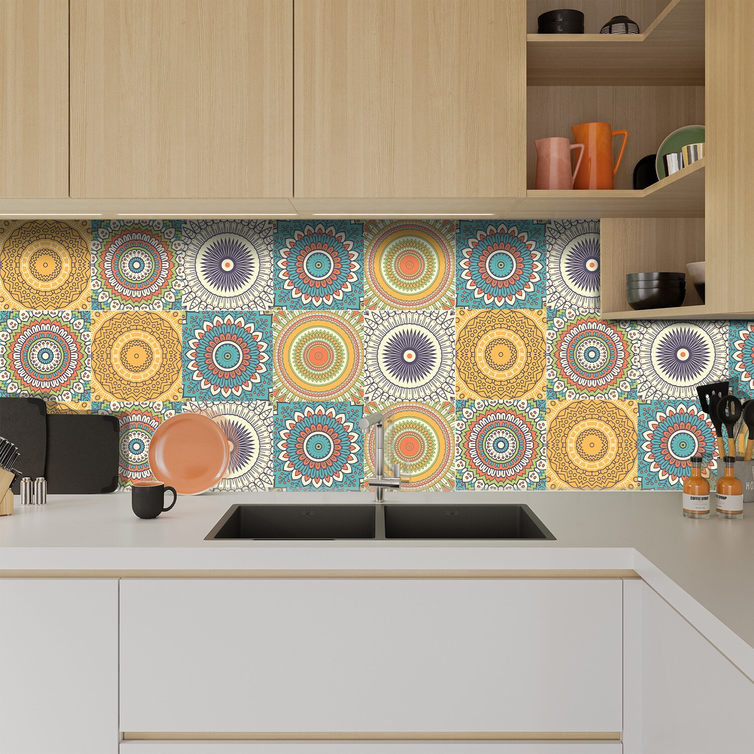 10pcs Mandala Tile Stickers Self-Adhesive Kitchen Bathroom Wall Decoration Art Decals Peel & Stick Waterproof Pvc Thickened Flim