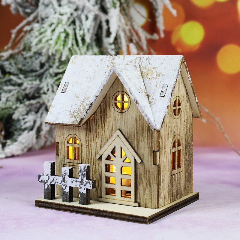 Christmas LED Light Wooden House Luminous Cabin Merry Christmas Decorations for Home DIY Xmas Tree Ornaments Kids Gift New Year