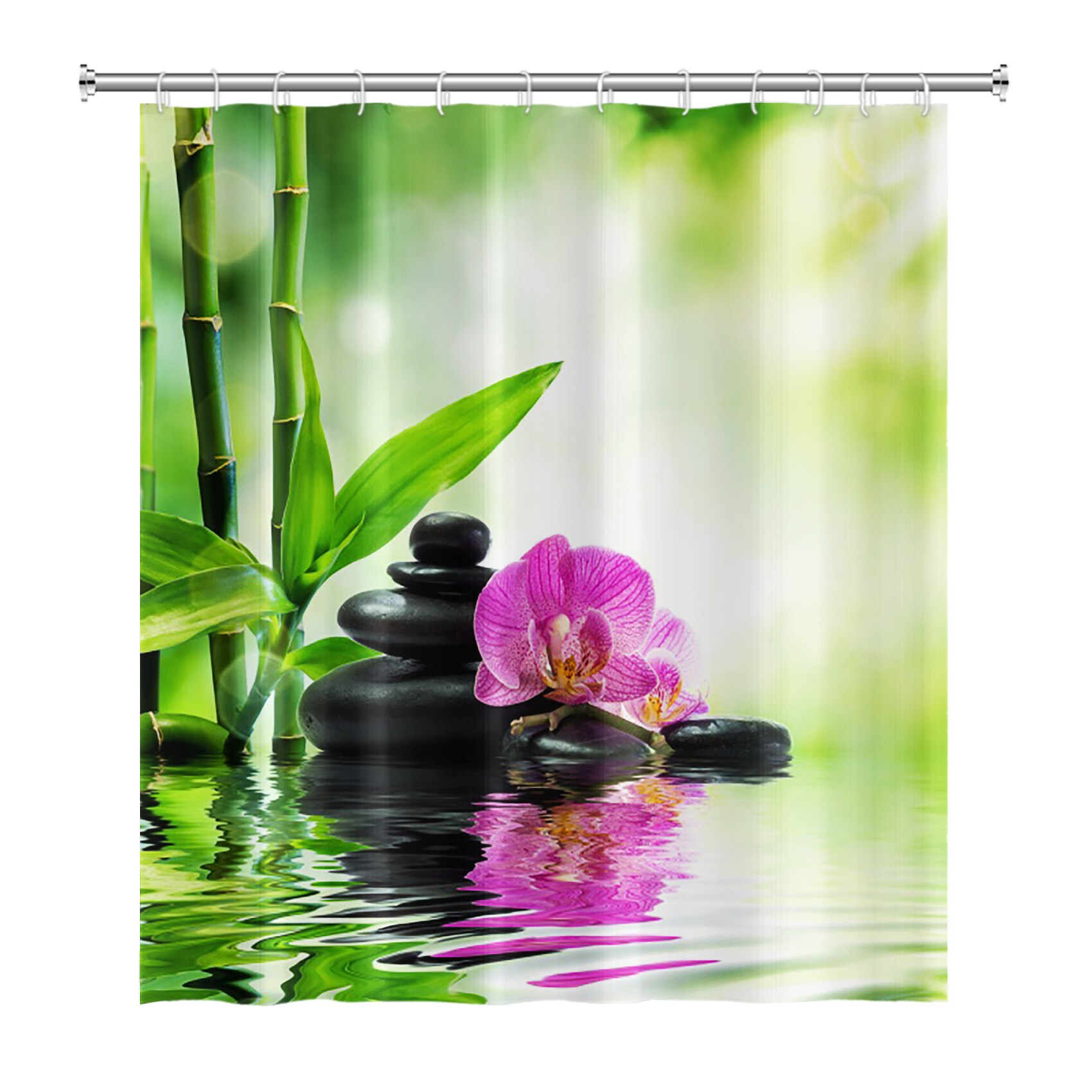 Zen Spa Lotus Shower Curtain Basalt Stones Herbal Oil Scent Candles Bamboo Water Japanese Meditation Home Decor Waterproof Set