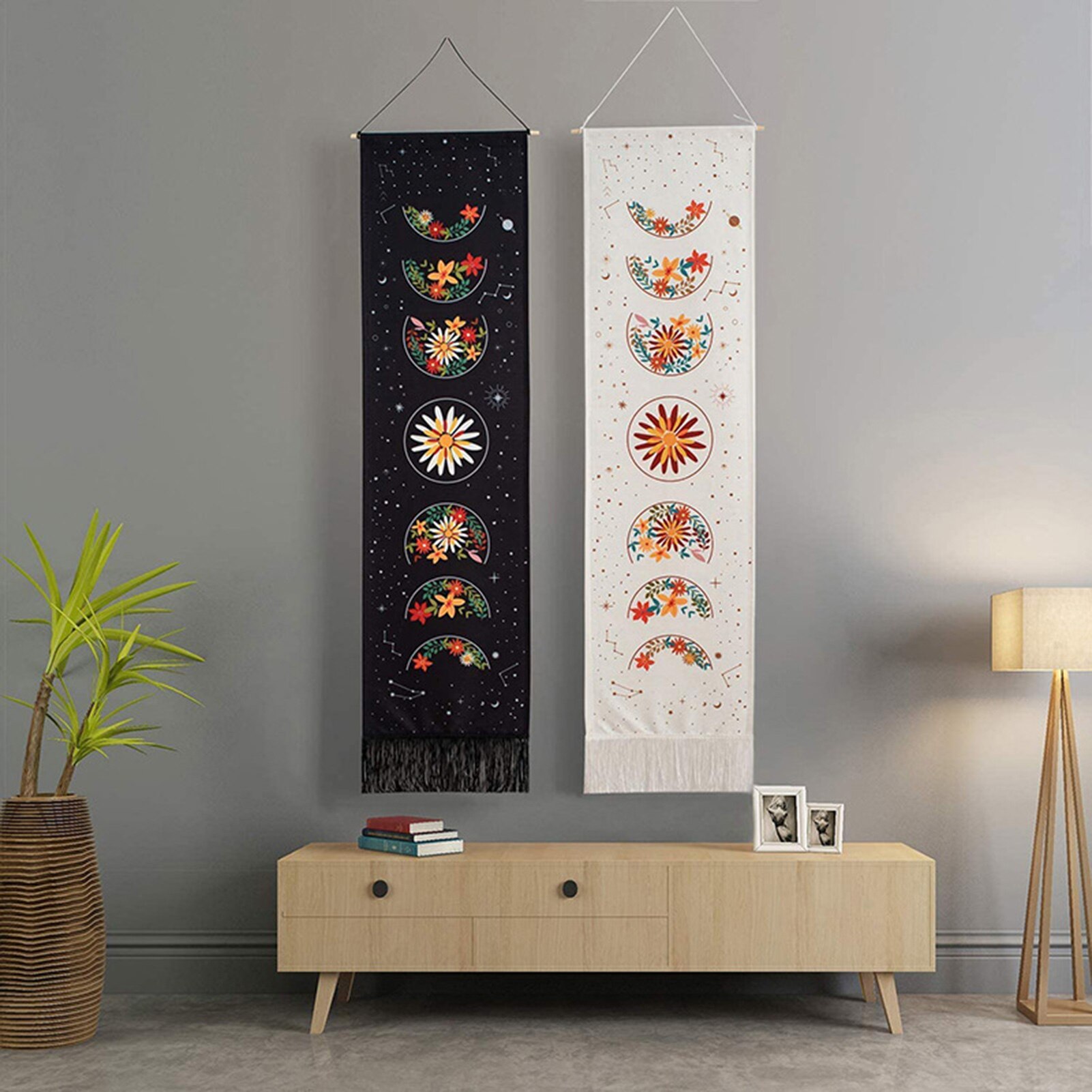 HD Printing Bohemian Flower Moon Phases Tapestry Wall Art Hanging Tapestries Background Wall Paintings