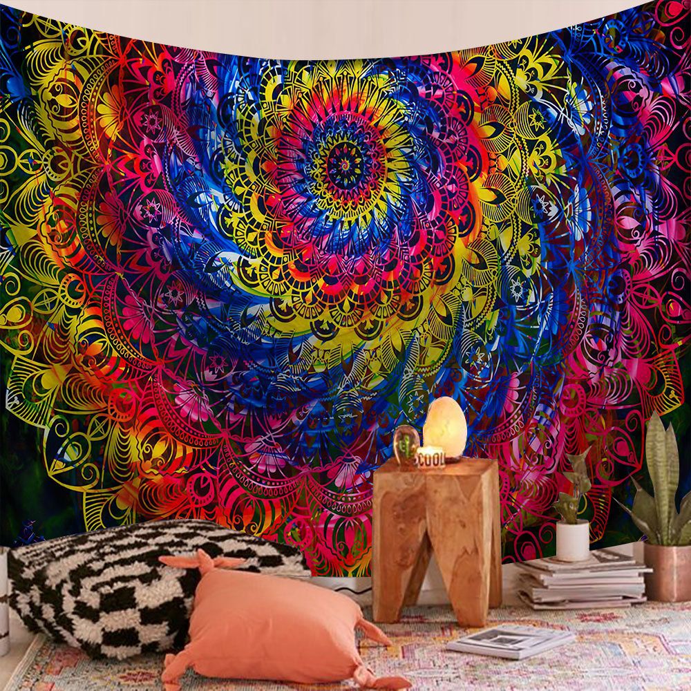 Colorful Mandala Carpet Tapestry Wall Hanging Boho Decor Psychedelic Tapiz Hippie Home Wall Decor Bedroom Bohemian Curtains Yoga